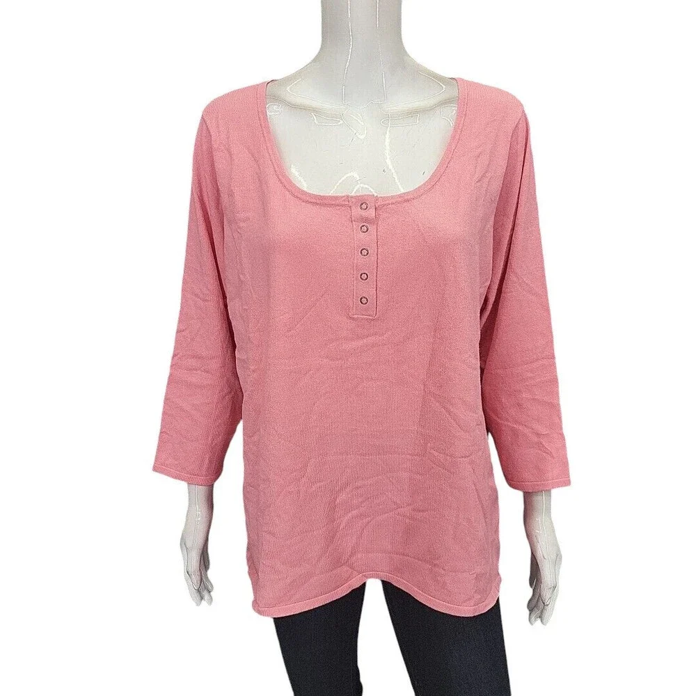 Laurie Felt Summer Lightweight Sweater 3/4 Sleeves Pullover Top 1X Plus Sz Pink